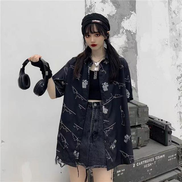 Áo Sơ Mi Tay Ngắn Dáng Rộng Phong Cách Retro Nhật Bản Thời Trang Cho Nữ