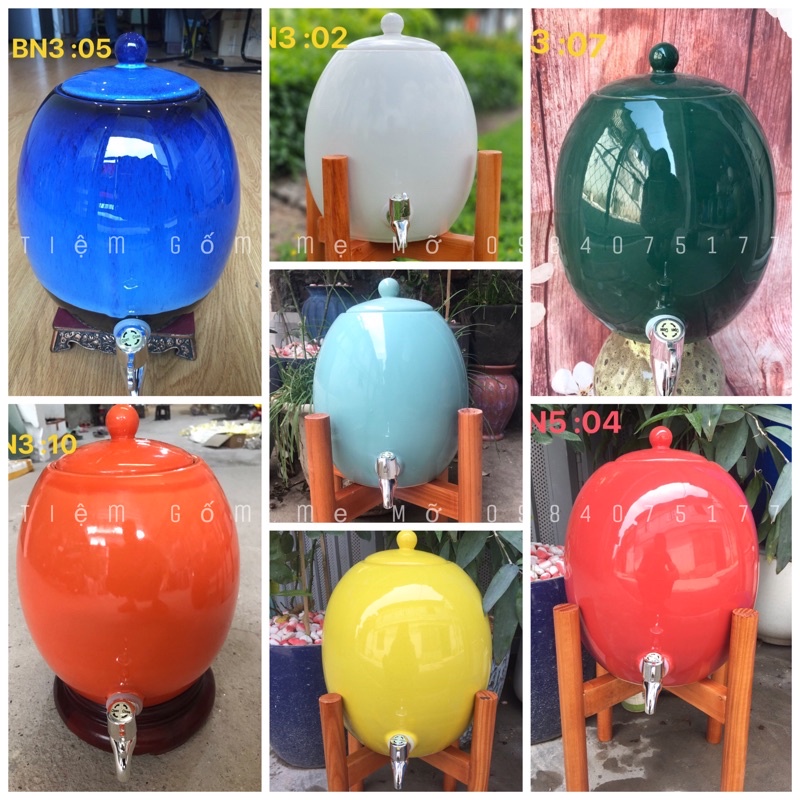 Bình đựng nước sứ vòi inox dung tích 5L - gốm sứ Bát Tràng
