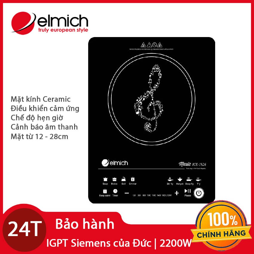 Bếp từ cảm ứng Elmich Cộng hòa Séc ICE-1826 công suất 2200W - Hàng chính hãng. bảo hành 24 tháng