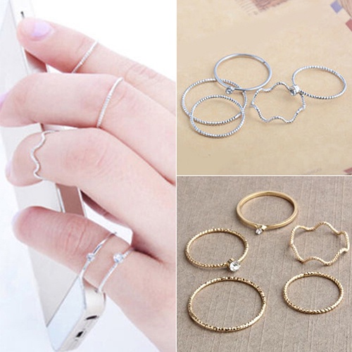 Atlantamart| Set 5 Nhẫn Đốt Ngón Tay Gợn Sóng