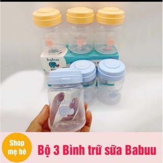 Bộ 3 Bình Trữ Sữa Babuu 120ml, Nắp Được Núm Ti Cổ Rộng