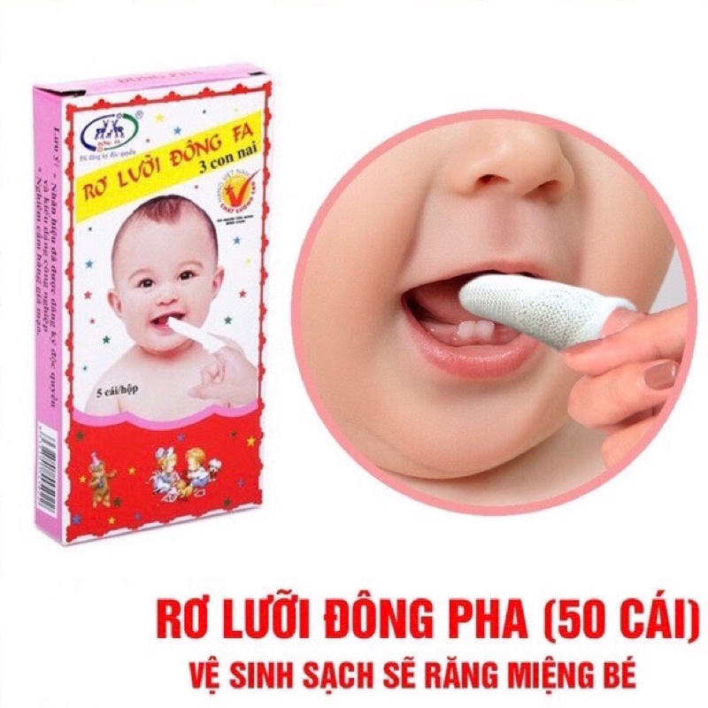 Combo 10 hộp rơ lưỡi Đông Pha (50 chiếc), Gạc rơ lưỡi cho bé