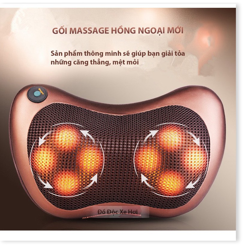 FREE SHIP_Gối Massage Hồng Ngoại Pillow 8 pi+ Tặng sạc xe hơi