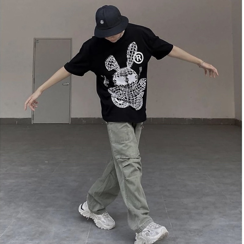 Áo Thun Tay Lỡ Unisex THỎ XX màu ĐEN /Nam nữ unisex ❤️ kiểu áo phông form rộng