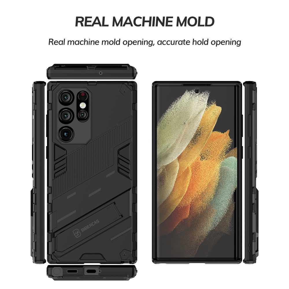Casing For Samsung Galaxy S22 Ultra Plus S22+ S22 Ultra 5G S21 FE 5G Phone Case Hard Fashion Armor Shockproof Casing Bracket Stand Holder Back Cover