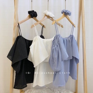 SET ÁO TRỄ VAI KÈM SCRUNCHIES (ảnh thật/video)