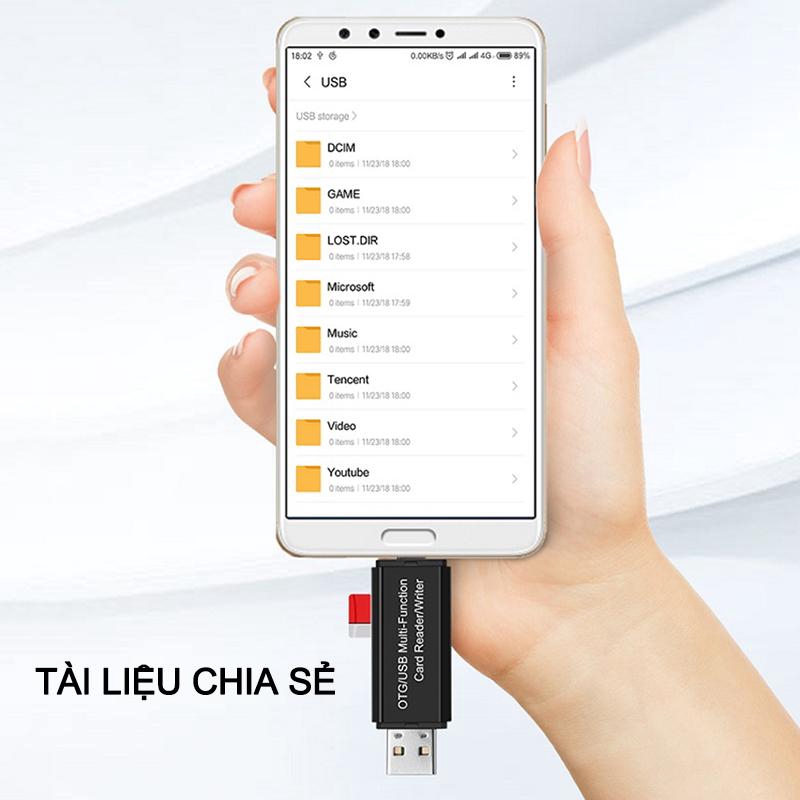 USB + OTG Micro SD / SDXC Bộ đọc thẻ TF Bộ điều hợp đa chức năng U Đĩa PC Điện thoại Bộ đọc thẻ nhớ [DKQ01]