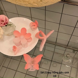 Set 5 kẹp tóc hồng siêu xinh