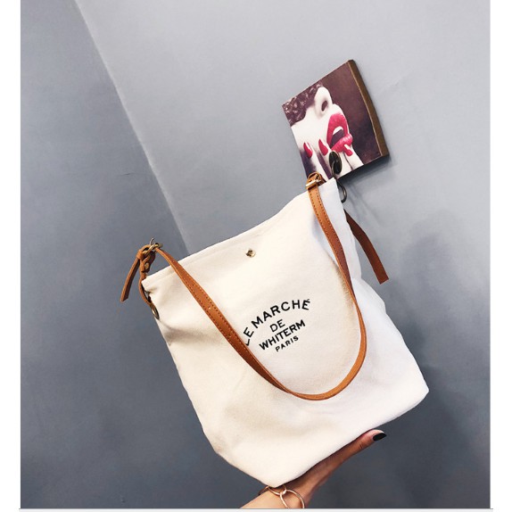 Túi vải Canvas Lemarche dây da