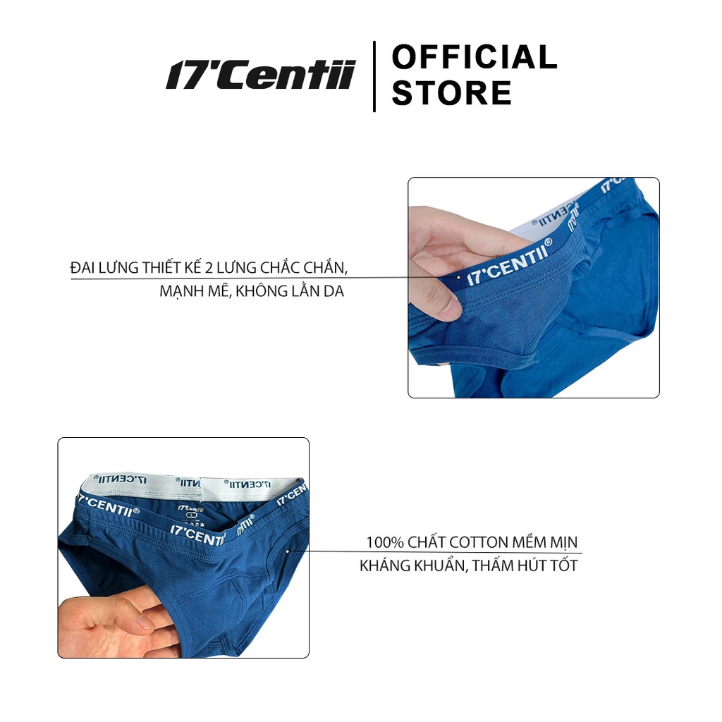 Combo 4 Quần Lót Sịp Nam Tam Giác Cotton 2 Lưng 17CENTII Cao Cấp Tôn Dáng Ôm Trọn Vòng 3 Kháng Khuẩn Thoáng Khí
