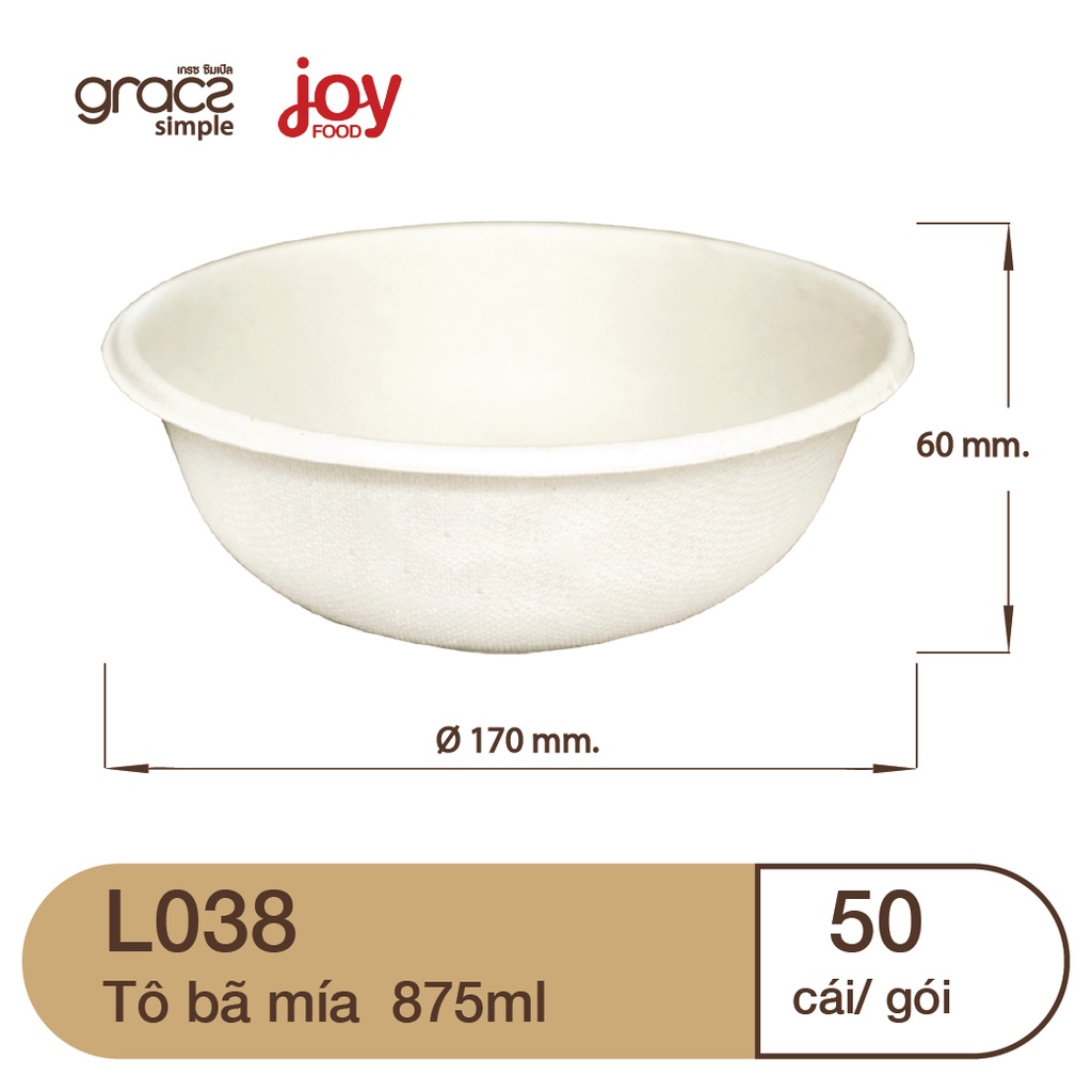 50 tô/ bát dùng 1 lần từ bã mía Gracz  875ml đựng bún, miến, cháo, phở mang đi, phân hủy sinh học + Nắp PET