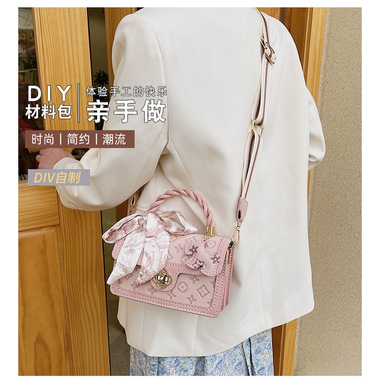 [DIY tự làm] Túi vuông nhỏ mới tự làm, túi dệt tay, túi vật liệu tự chế, túi đeo một vai cho phụ nữ kết cấu thông thường
