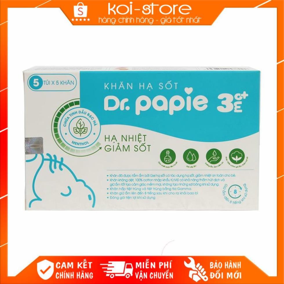 [ CHÍNH HÃNG] Khăn lau hạ sốt Dr Papie 3m - Hộp 25 tờ