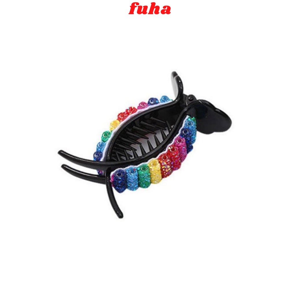 Kẹp tóc càng cua màu cầu vồng FUHA, kẹp càng cua 3 răng họa tiết hình cầu vồng
