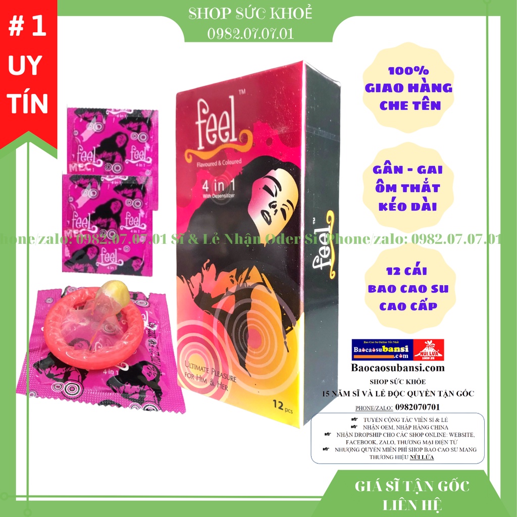 Combo 2 Bao cao su Feel 4in1 Hộp 12 Cái - Bao Cao Su Mỏng, Gân, Gai, Chống Xuất Tinh Sớm - Shop Có Buôn Bán Sỉ