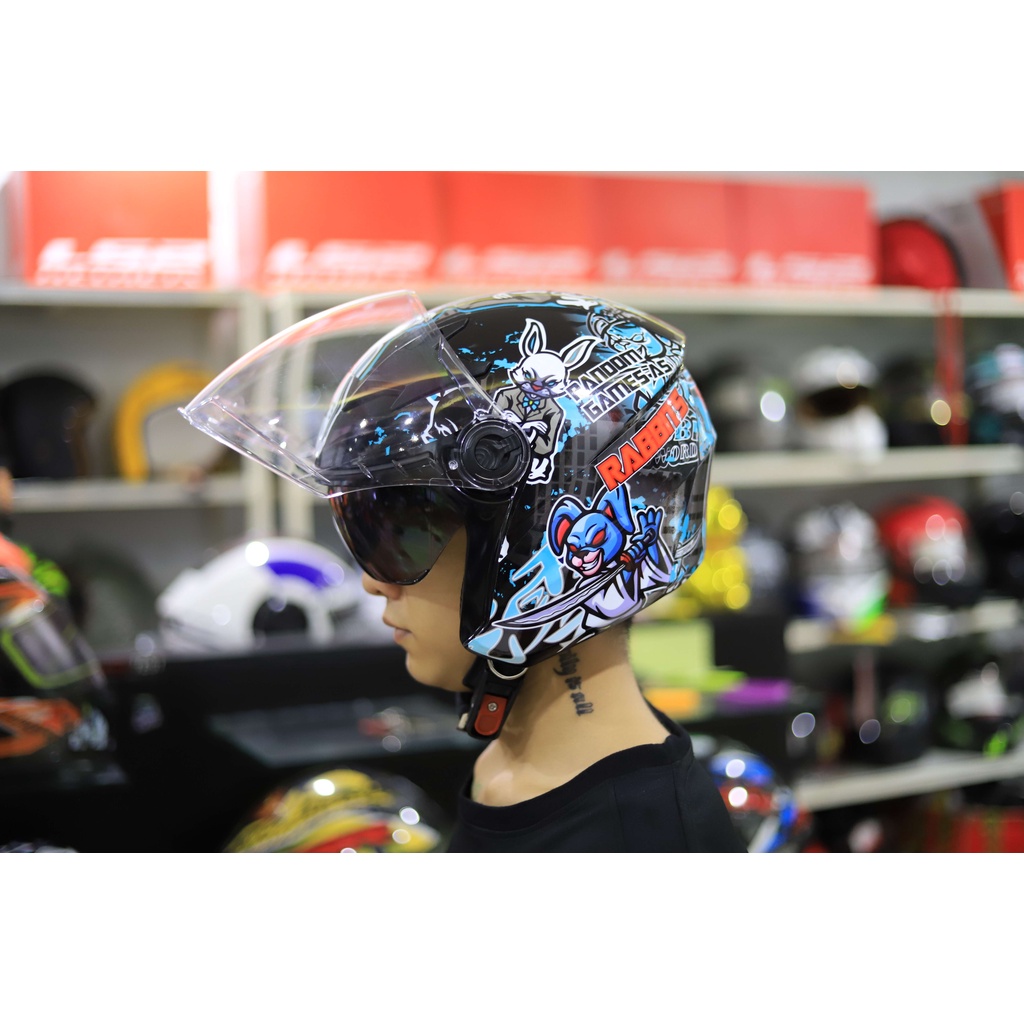 Mũ bảo hiểm Royal M268 3/4 2 kính lên tem Thỏ Repaid