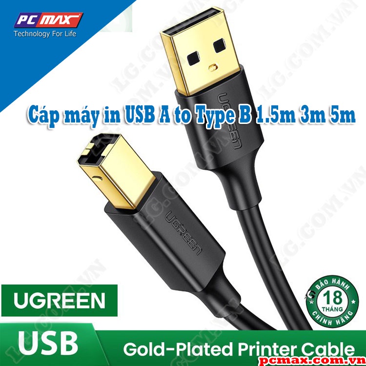 Cáp máy in usb 2.0 type A to type B dài 1,5M 3M 5M cao cấp Ugreen - Hàng chính hãng