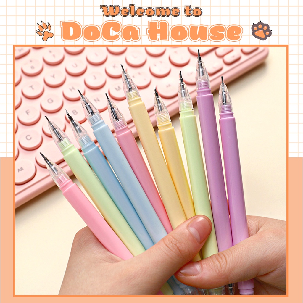 Bút gel mực đen + dao cắt sticker washi tape 2 đầu, bút unbox màu pastel đơn giản dễ thương