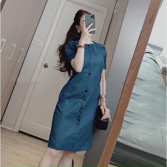 Đầm váy freesize xanh cổ tròn basic