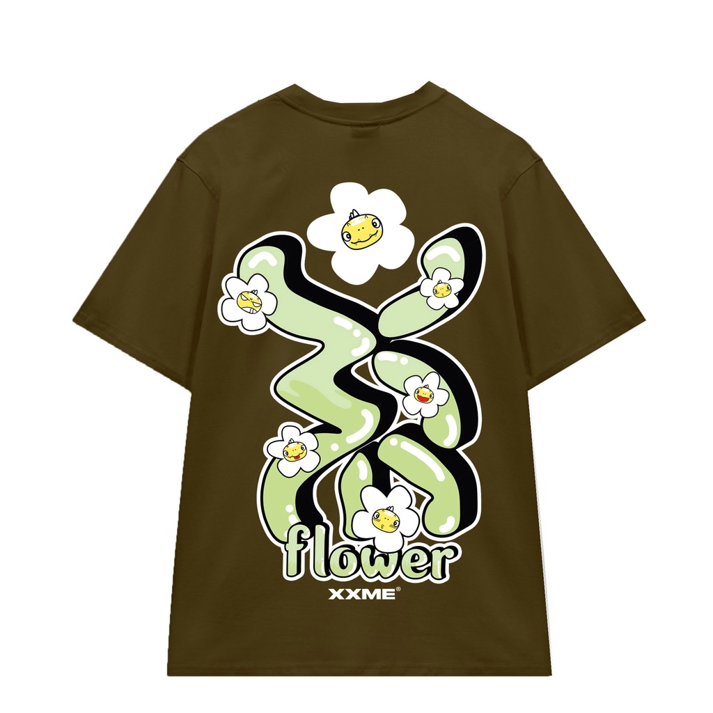 Áo thun | Áo phông nam nữ cotton thoáng mát Big logo Flower - XXME - Đen/ Xanh rêu