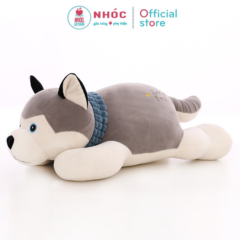 Thú Bông Chó Husky Dáng Nằm Lưng Thêu Lông Mịn TC - NHÓC