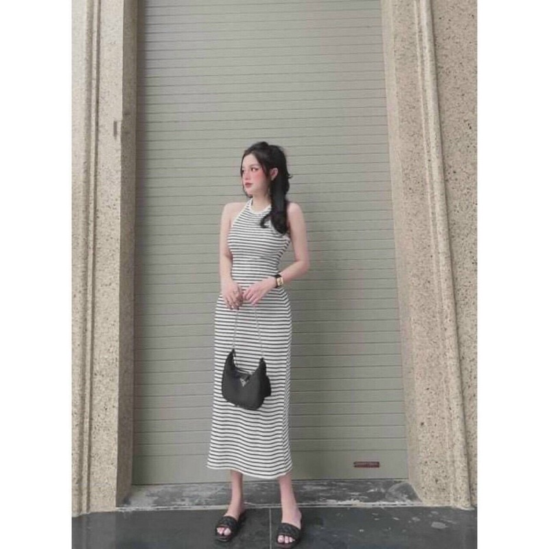 ĐẦM GÂN MAXI SỌC 3 LỖ