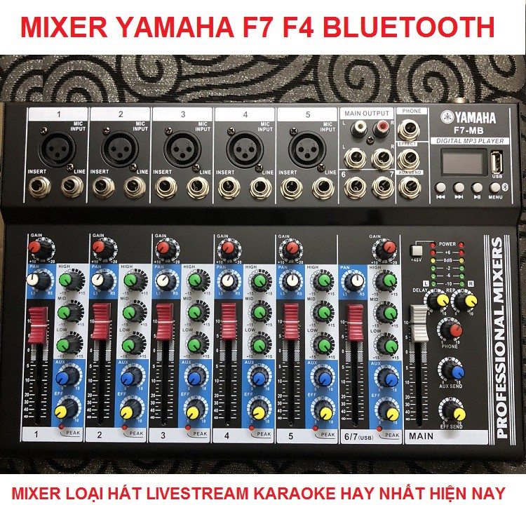 Mixer Yamaha F7, Hát Livestream Karaoke Bluetooth Và Mic BM900 Mic AQ220 Mic AT100 - Tặng Tai Nghe