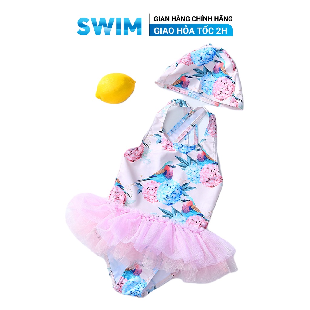 Bộ Đồ Bơi Bé Gái Một Mảnh Kèm Mũ Size 1-6 Tuổi