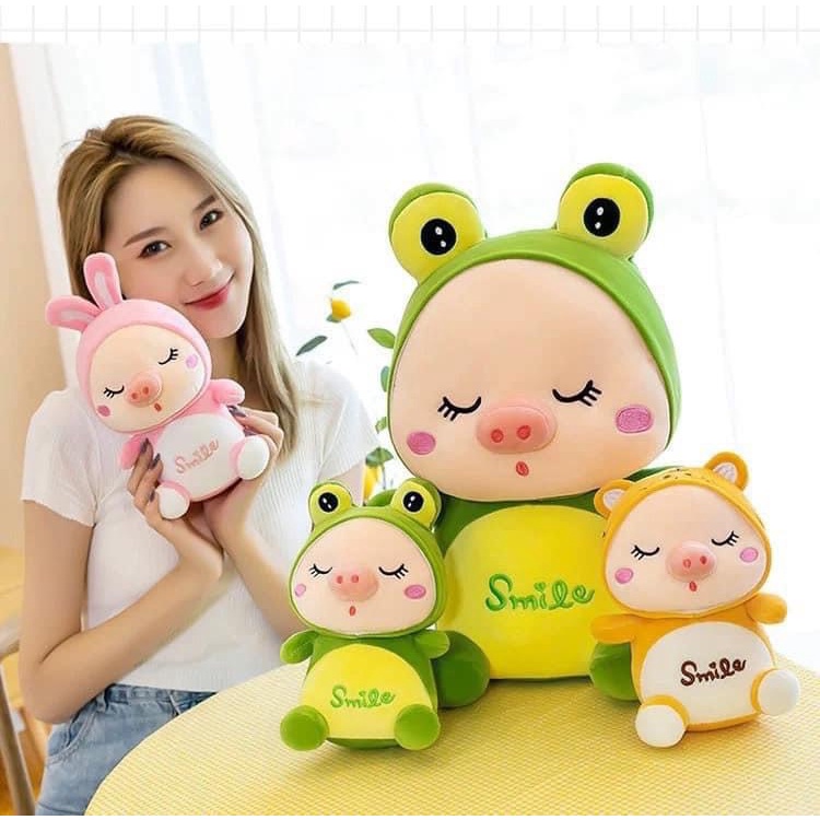 Gấu Bông Heo Biến Hình , Thú Nhồi Bông Heo Smile Mềm Mịn Đủ Size 35Cm-45Cm-60Cm