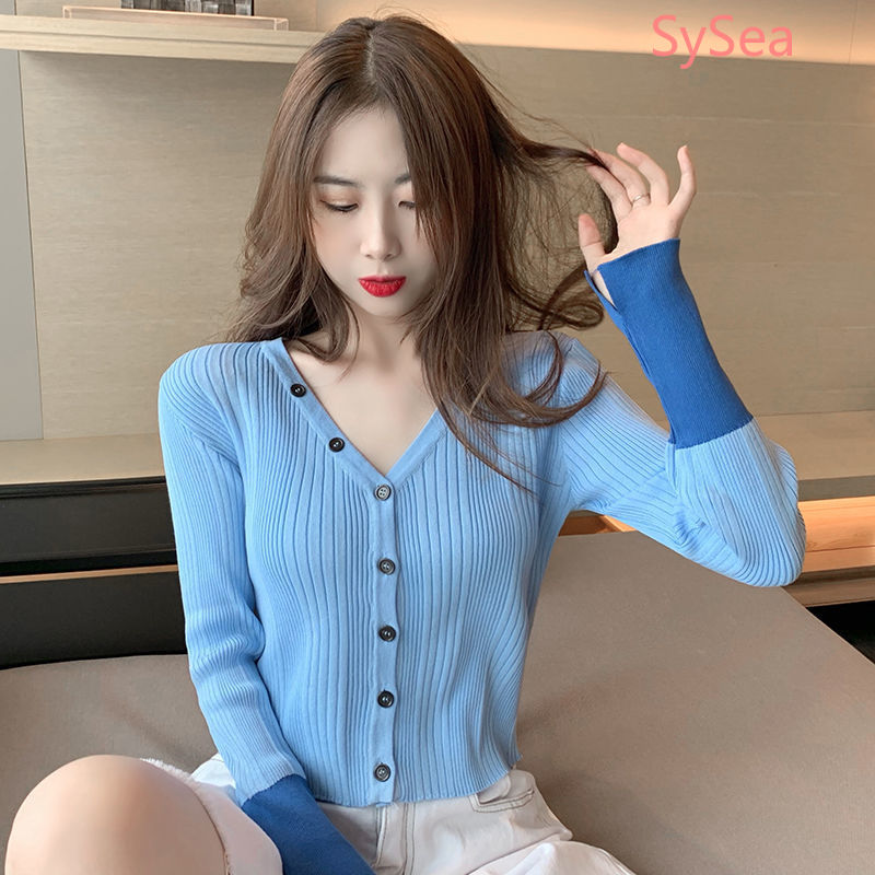 Áo Dệt Kim Tay Dài Cổ Chữ V Thời Trang Mùa Hè Cho Nữ