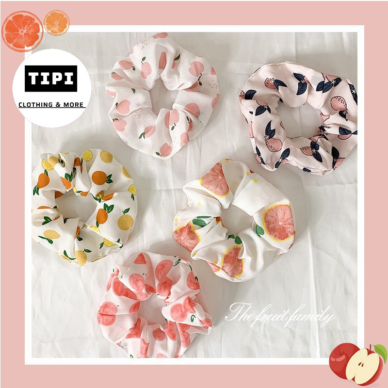 Buộc tóc scrunchies vòng mẫu hoa quả