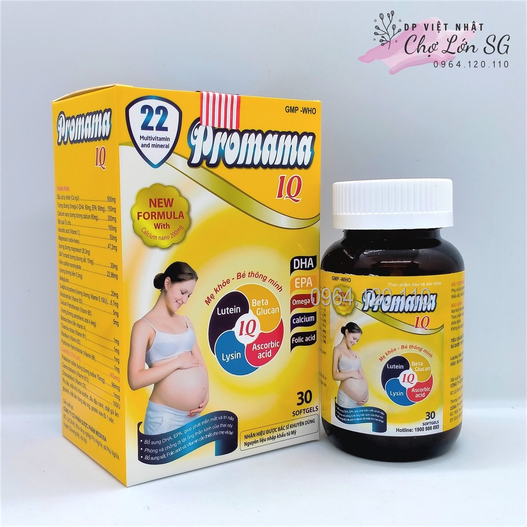 Viên uống bổ bầu PROMAMA IQ bổ sung sắt và các khoáng chất cần cho cơ thể - Chai 30 Viên