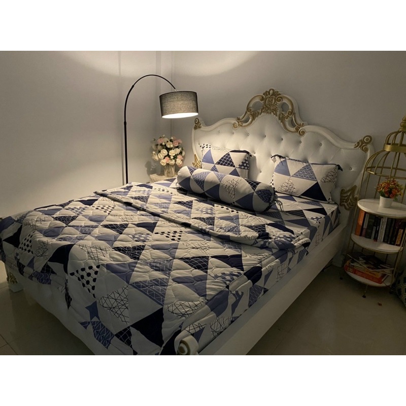 Bộ ga và vỏ gối thun Hàn mẫu tam giác là tác giam, bộ Drap thun 4 món mát mẻ