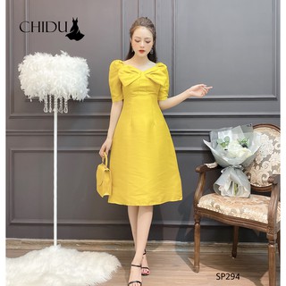 CHIDU váy taffa công sở cổ nơ sang trọng - SP294