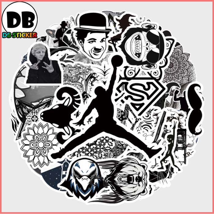 [Set 40 Cái] Bộ Sticker chủ đề đen trắng chống nước dán trang trí laptop, mũ bảo hiểm, vali, xe ga, ván trượt - DB.051 | BigBuy360 - bigbuy360.vn