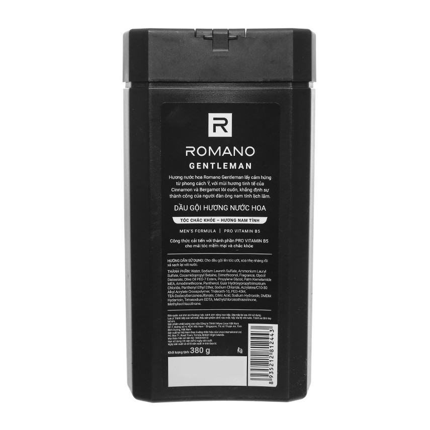 Dầu gội hương nước hoa Romano Gentleman tóc chắc khoẻ 380g