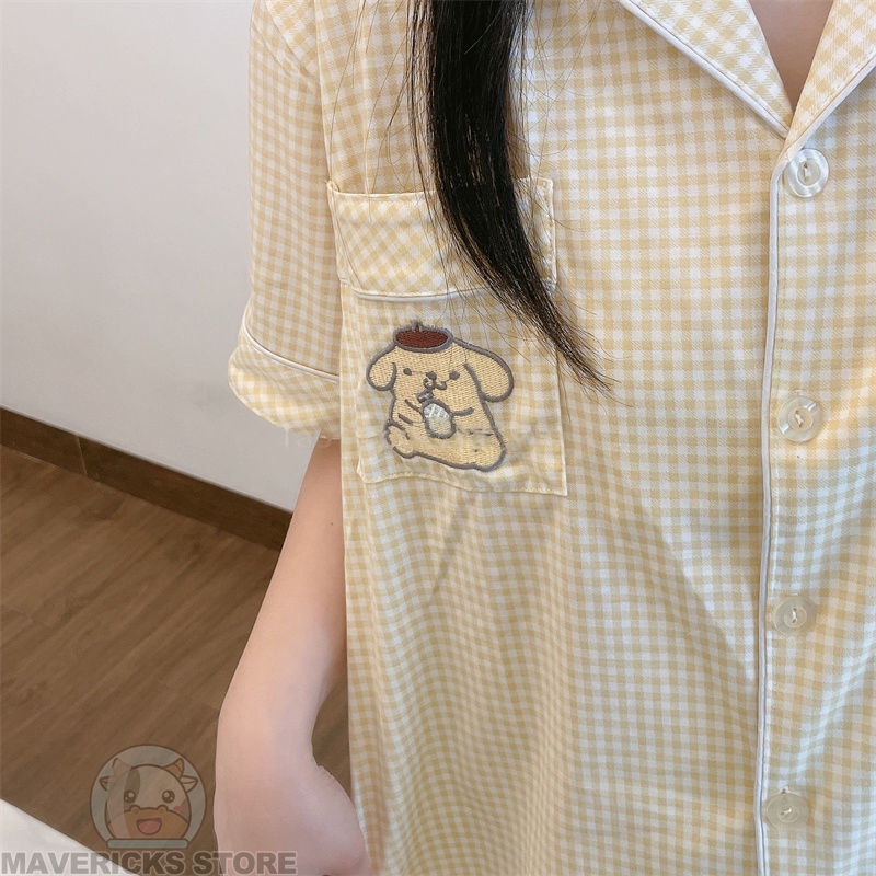 Bộ Đồ Ngủ Mặc Nhà Vải cotton Tay Ngắn Kẻ Sọc Vàng Kiểu Nhật Bản Dễ Thương Cho Nữ