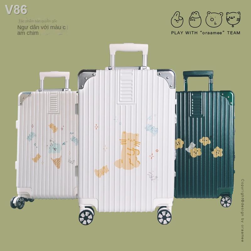 ♈◄Fisherman and Orange Bird Hành lý gốc Hộp đựng Xe đẩy Màu trắng Vali học sinh 24 inch Khung nhôm Bánh đa năng