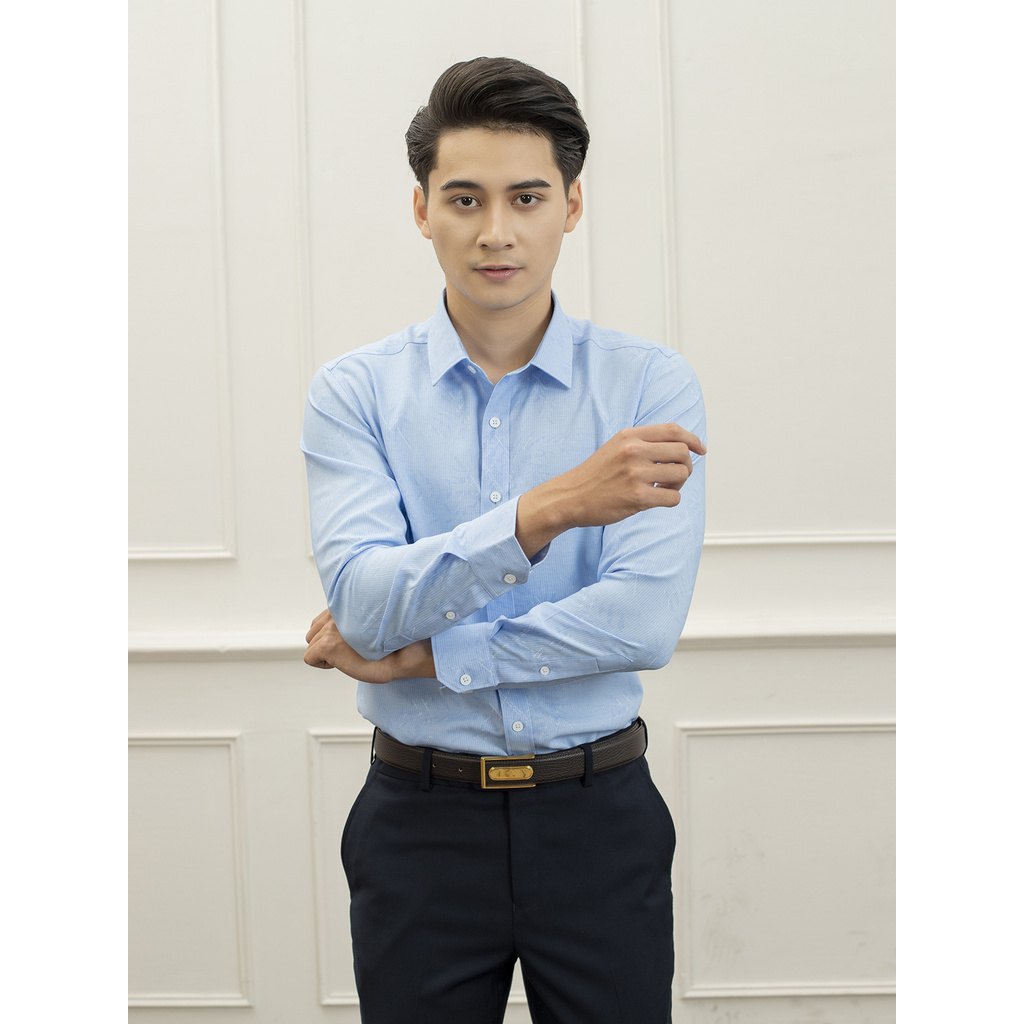 Áo Sơ Mi Nam Dài Tay ARISTINO ALS26109 Somi Công Sở Cao Cấp Màu Xanh Sược Trắng In Họa Tiết Vải Sợi Tre Dáng Ôm Không Tú