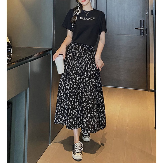 Chân Váy Dài Lưng Cao Họa Tiết Hoa Phong Cách Hàn Quốc