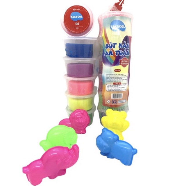 Đất nặn đất sét bột mì TAKACOL 6 hộp có 5 bộ khuôn chơi kèm TL02