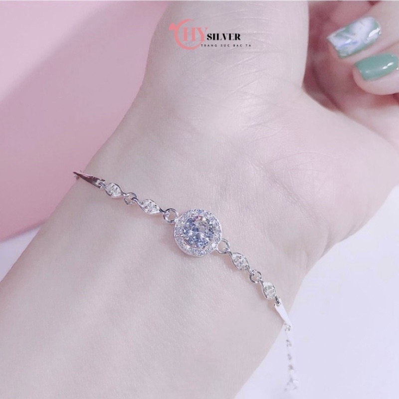Lắc tay bạc ta ổ đá tròn nạm đá dây mưa vòng tay nữ bạc thật giá rẻ