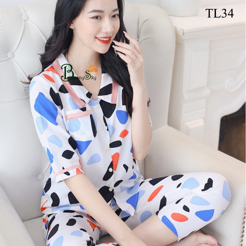 [Bunnysky] QUẦN ÁO NỮ, QUẦN ÁO MẶC NHÀ, ĐỒ BỘ NỮ, ĐỒ BỘ MẶC NHÀ 5 KHUY VẢI LỤA HÀNG HOT