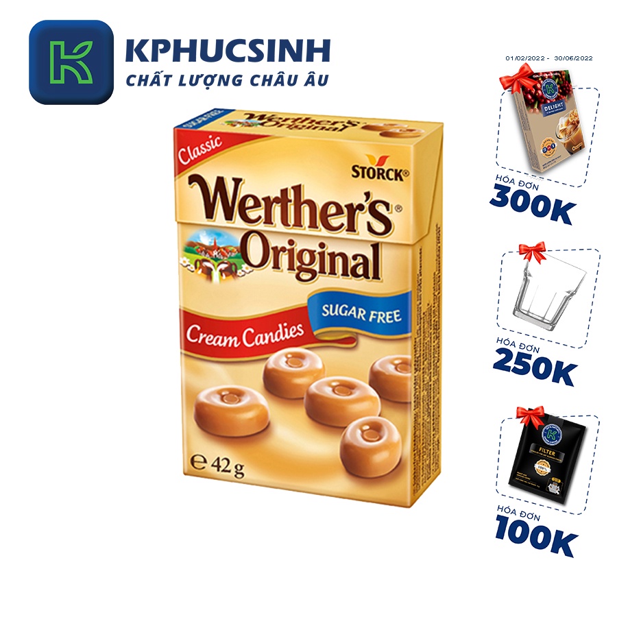 Kẹo caramen kem hiệu Werther's Original không đường 42g KPHUCSINH - Hàng Chính Hãng