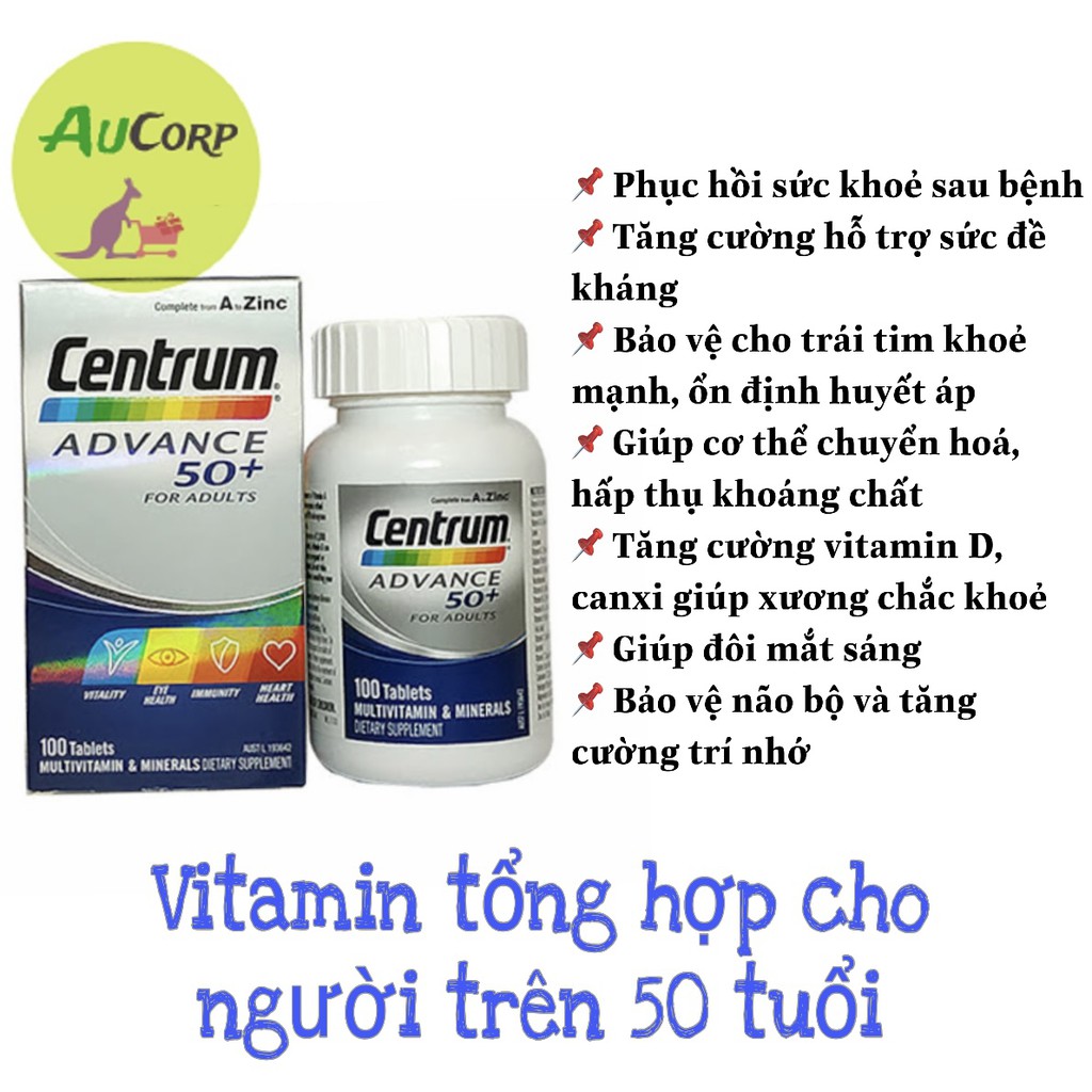 Viên uống bổ sung vitamin tổng hợp Centrum advance 50+ - ÚC - 100 viên - Dành cho người từ 50 tuổi trở lên