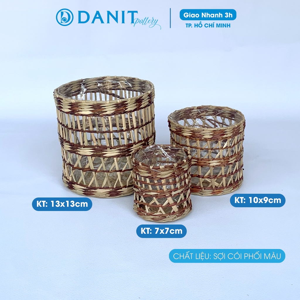 Giỏ cói hình trụ đan tay 7cm, 10cm, 13cm | giỏ cắm hoa giả, decor trang trí Danit Pottery