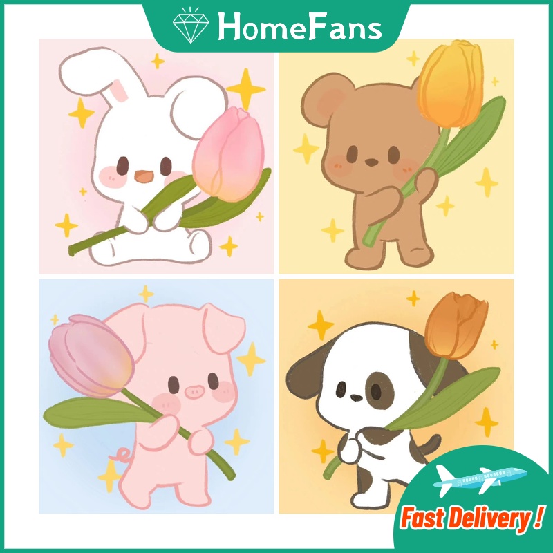 Tranh Đính Đá 5D Tự Làm Hình Thỏ Dễ Thương 40x40cm Trang Trí Nhà Cửa