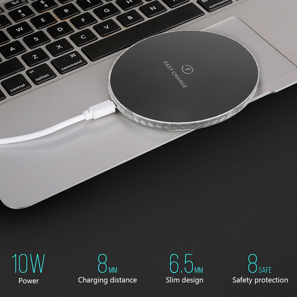 Đế Sạc Nhanh Không Dây Dạng Tròn 10w Có Đèn Led Cho Iphone / Samsung