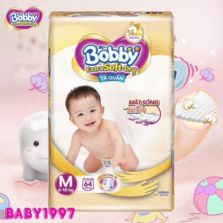 Tã quần cao cấp Bobby Extra Soft Dry M64 tặng 6 miếng cùng loại