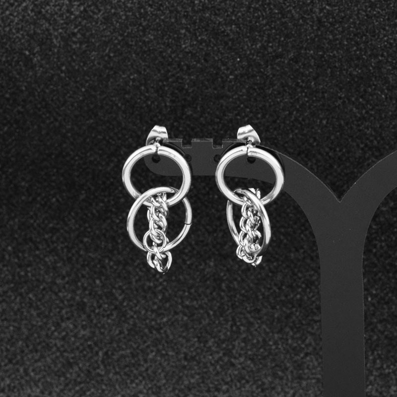 Bông tai titan unisex kiểu xích lồng khoen tròn không gỉ Vương Nhất Bác UE2201